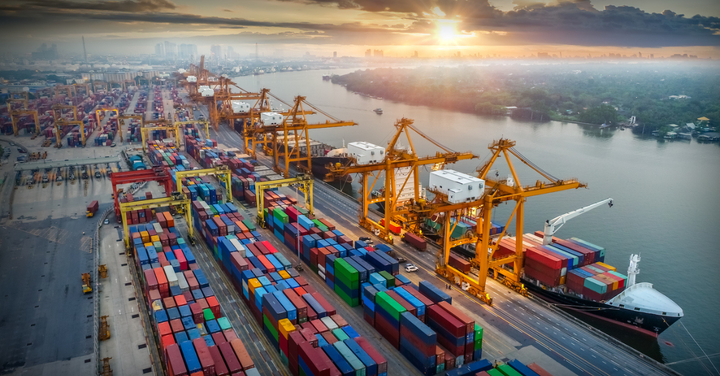Logistics and transportation of Container Cargo ship and Cargo plane 